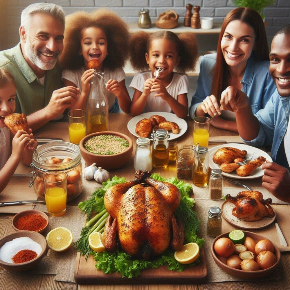 Rotisserie Chicken-Family Enjoying