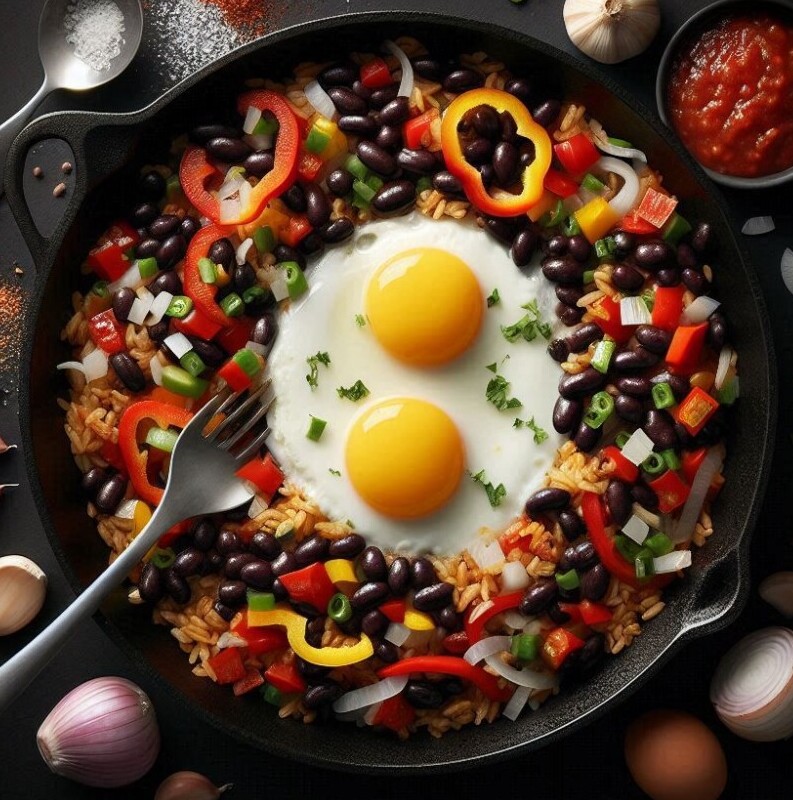 Gallo Pinto con huevos fritos