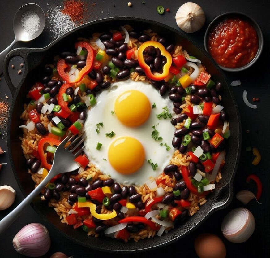 Gallo Pinto with fried eggs