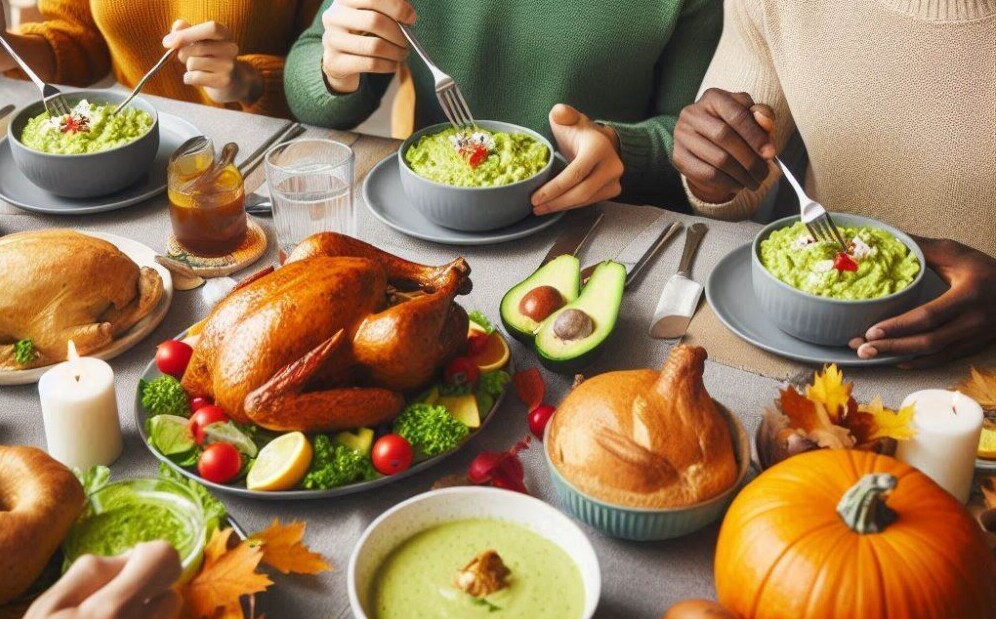 Thanksgiving dinner with avocado