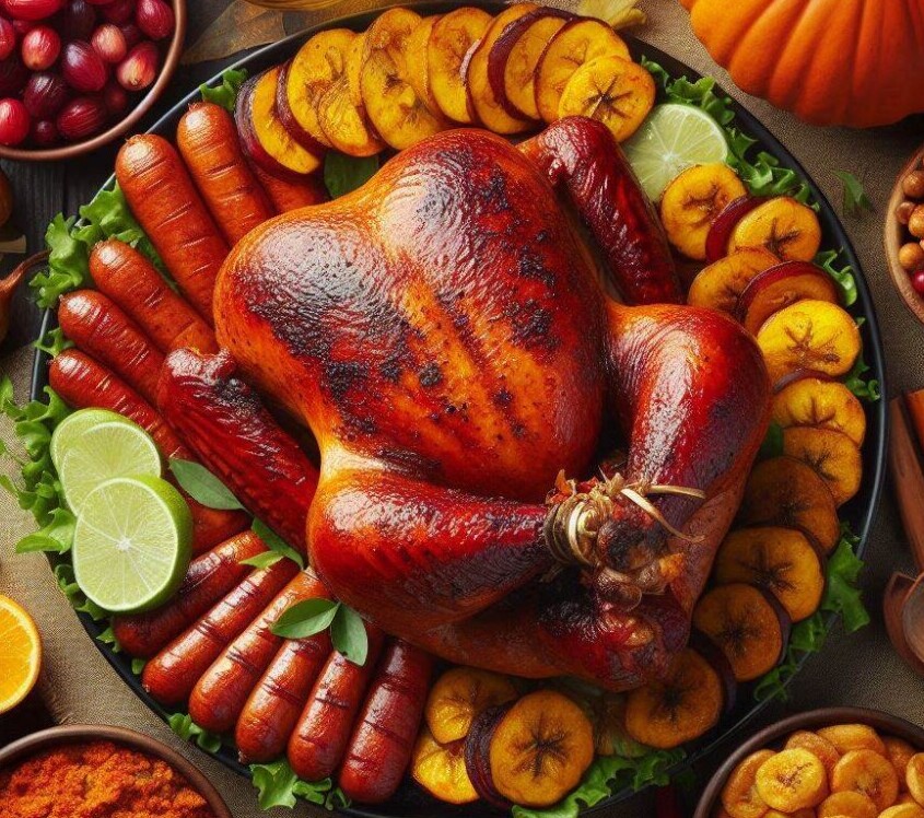 Thanksgiving turkey with sweet plantains and spicy chorizo  