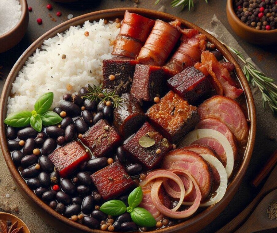 Well-cooked Brazalian Feijoada with black beans